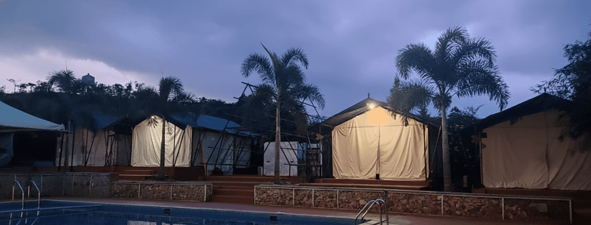 Tent exterior at night